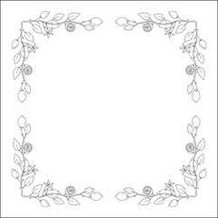 Vegetal ornamental frame with citrus fruits, leaves and flowers, border, corners for greeting cards, banners, business cards, invitations, menus. Isolated vector illustration.
