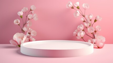 Spring theme. Empty podium design for product display. Background for presentation or showcase pedestal product branding, identity and packaging. 3d rendering illustration template mockup.