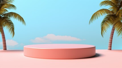 Obraz premium Summer theme. Empty podium design for product display. Background for presentation or showcase pedestal product branding, identity and packaging. 3d rendering illustration template mockup. 