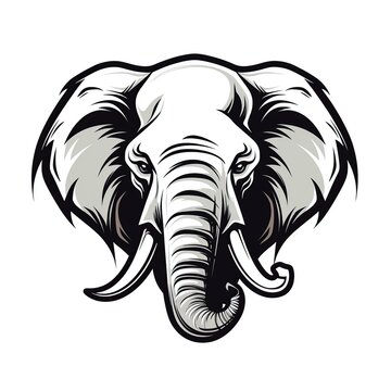  elephant head hunting, vintage monochrome, logo, hunting, cartoon, Comic style, t - shirt design, whit background,Generative AI	