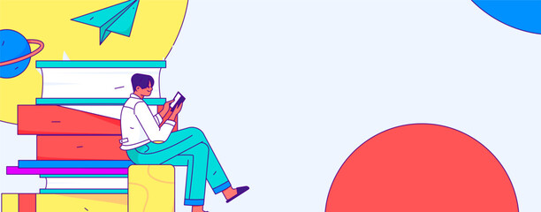 Online education remotely through online classes flat vector concept operation illustration