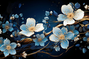 Blue backgrounds with flowers with stars. AI generative