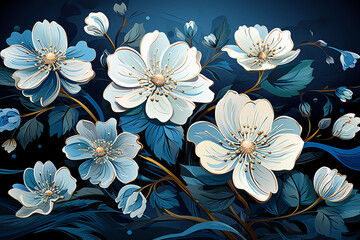 Blue backgrounds with flowers with stars. AI generative