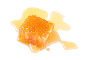 Natural honeycomb with tasty honey isolated on white