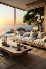 Fototapeta premium Coastal life interior design. AI generative