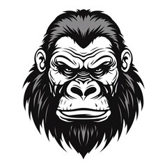 Vector graphic, gorilla head, vintage monochrome, logo, cartoon, Comic style, white background,Generative AI	