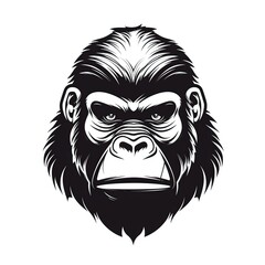 Fototapeta premium Vector graphic, gorilla head, vintage monochrome, logo, cartoon, Comic style, white background,Generative AI 