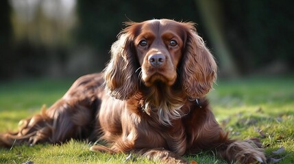english cocker spaniel dog  in the grass, yard, park