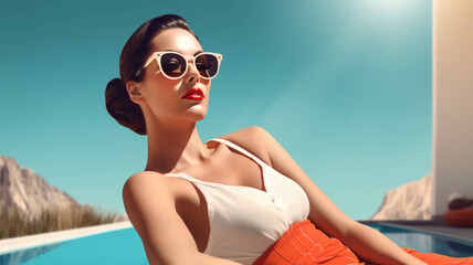 PIN UP WOMAN BY THE POOL