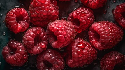 ripe raspberry closeup with waterdrops food photography