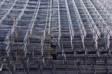 Square metal mesh. Background with selective focus and copy space