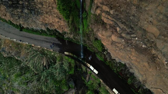 Stunning footage of Cascata dos Anjos Waterfon in the evening