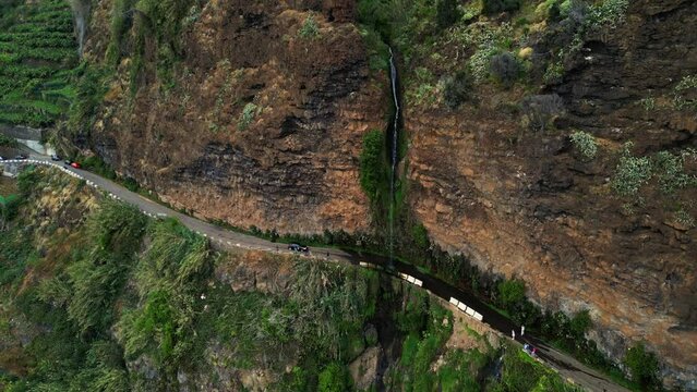 Stunning footage of Cascata dos Anjos Waterfon in the evening