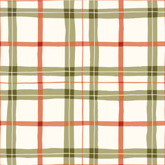 Festive Hand-Drawn Checked Vector Seamless Pattern. Classic Style with Watercolor Effect. Christmas Tartan Plaid. - 648341176