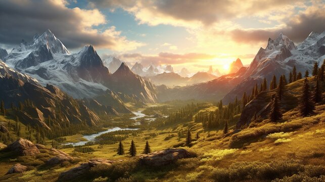 potrait  Mountains wallpaper with sunrise AI generated images