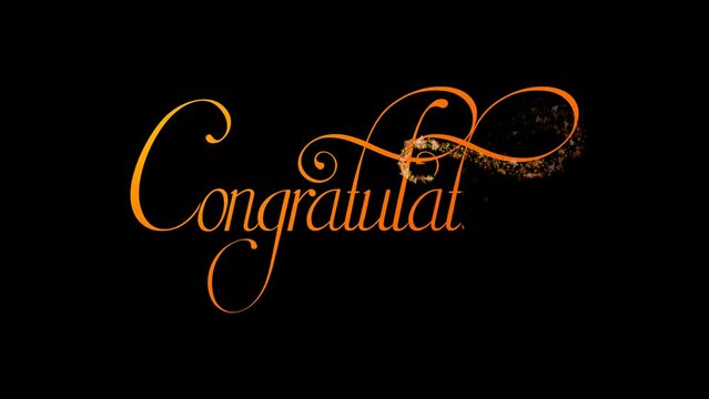 congratulation animation with dust sprinkle particle effect on black screen background
