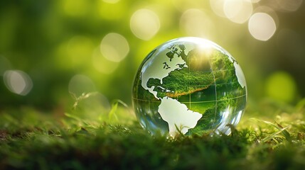 Obraz na płótnie Canvas Green cystal globe ball, CSR, eco sustainable business, environmental concept, Generative AI