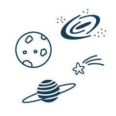 シンプルな惑星や星の手描きイラスト