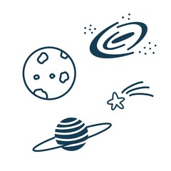 シンプルな惑星や星の手描きイラスト
