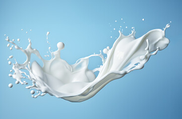 Milk Splash Caught in Freeze Frame Against a Sky Blue Background - Generative AI
