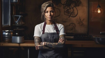 Master Chef, Female with blank wall for Copy