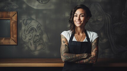 Master Chef, Female with blank wall for Copy