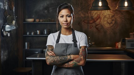 Master Chef, Female with blank wall for Copy