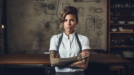 Master Chef, Female with blank wall for Copy