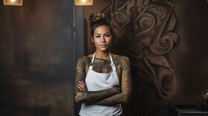 Master Chef, Female with blank wall for Copy