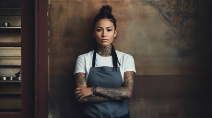 Master Chef, Female with blank wall for Copy