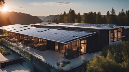 Obraz premium Solar Panel On Modern Building At Sunset - AI Generated Illustration