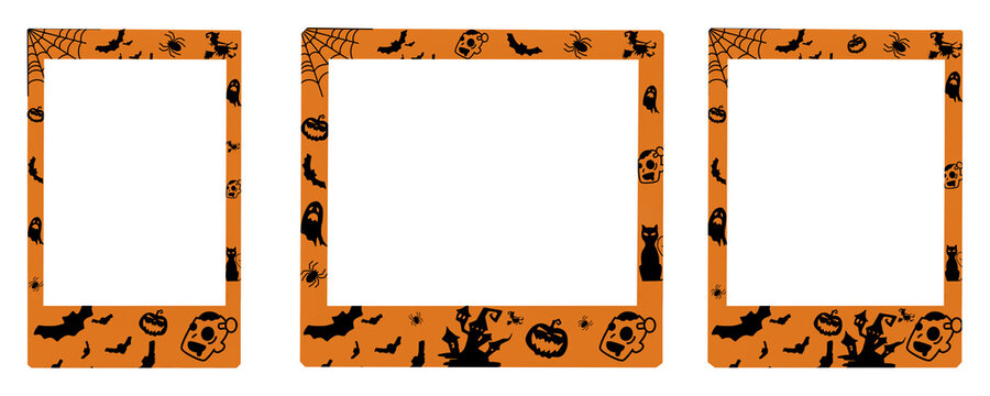 set of three Halloween Polaroid / instant photo frames in different formats / isolated graphic design elements / Halloween
