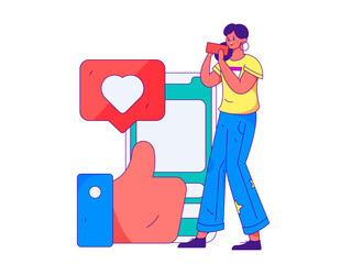 Virtual social concept business flat vector illustration