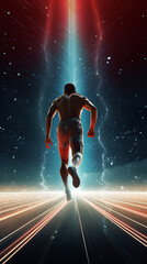 athlete running in space, athlete running on saturn's ring, generative ai