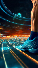 athlete running in space, athlete running on saturn's ring, generative ai