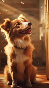 beautiful dog looking in the mirror, dog looking at its reflection in the mirror, generative ai