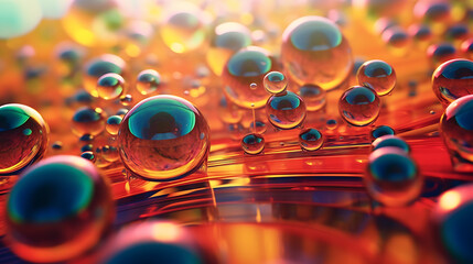 abstract pc desktop wallpaper background with flying bubbles on a colorful background. aspect ratio 16:9 . Generative AI