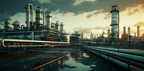 gas plant, oil, factory, pipe, generative ai - obrazy, fototapety, plakaty