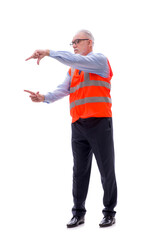 Old male architect isolated on white