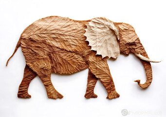 silhouette of an elephant made of dry leaves, generative ai