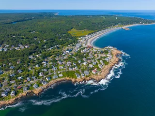 Foto auf Acrylglas Aerial view of historic waterfront buildings next to Good Harbor Beach in Gloucester, Cape Ann, Massachusetts MA, USA. © Wangkun Jia