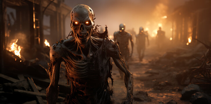 zombie with multiple zombies, generative ai