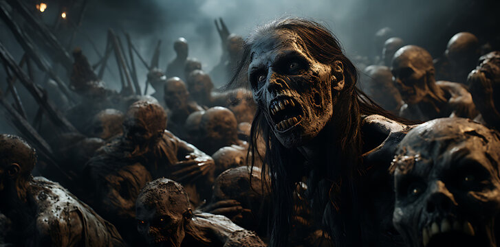 zombie with multiple zombies, generative ai
