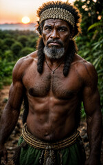 photo of savage barbaric tribal in the jungle , generative AI - obrazy, fototapety, plakaty