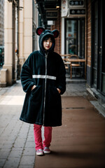 Fototapeta na wymiar photo of woman wearing kawaii animal Kigurum jacket hoodie , generative AI