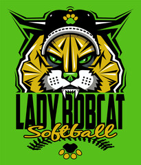 lady bobcat softball team design with stitches and half mascot for school, college or league sports