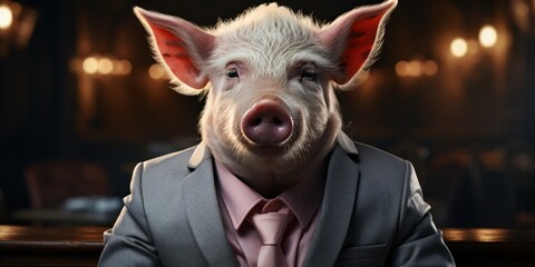 illustration of a pig in suit, portrait , generative AI