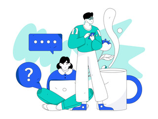 Virtual social concept business flat vector illustration