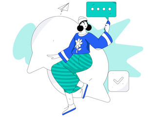 Virtual social concept business flat vector illustration