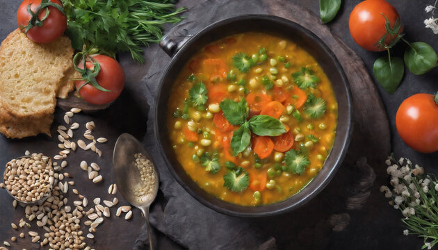 Sopa de Lentilhas: Uma sopa nutritiva feita com lentilhas, vegetais (como cenoura, aipo e cebola), alho, tomate e temperos, como cominho e coentro.